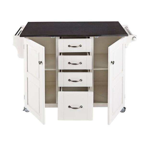 CreateaCart White 2 Door Kitchen Cart with Black Granite Top
