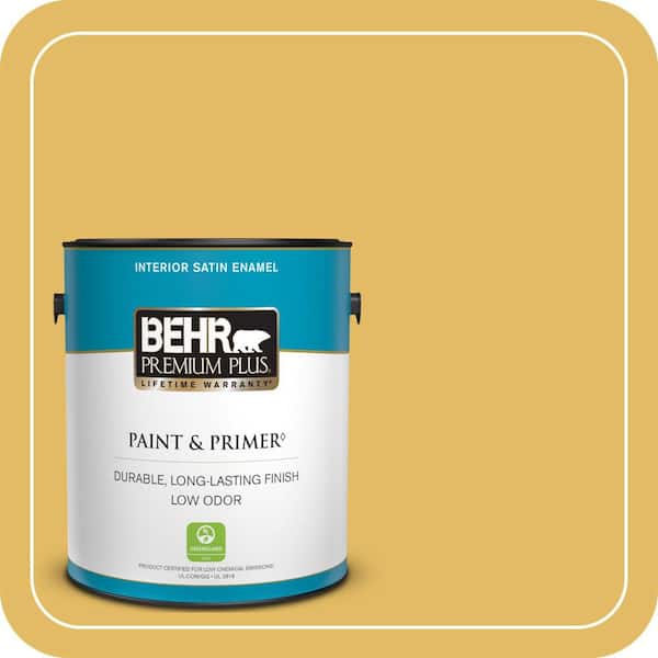 BEHR PREMIUM PLUS 1 gal. #MQ4-12 Dandelion Wish Satin Enamel Low Odor Interior Paint & Primer