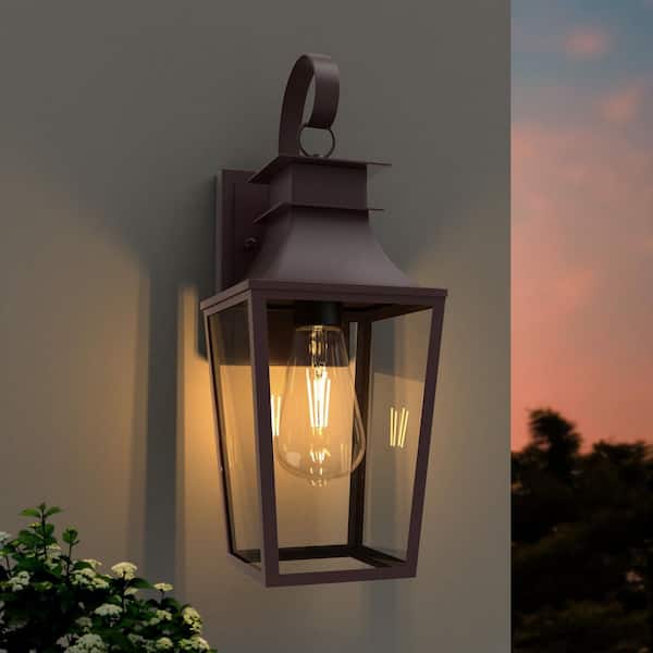 Hawaii 15.8 in. 1-Light Bronze Dusk to Dawn Dimmable Outdoor Hardwired Wall Sconce Lighting Fixture No Bulb Included