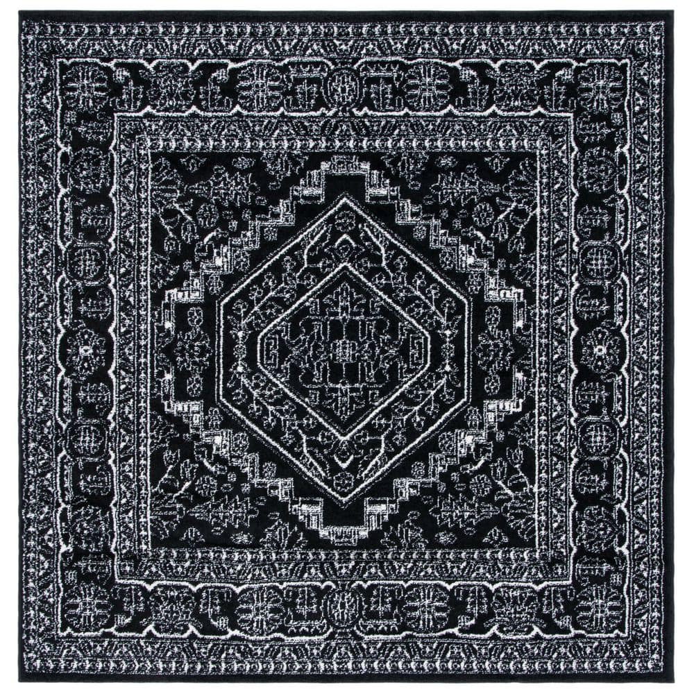Adirondack Black/Ivory 8 ft. x 8 ft. Border Medallion Square Area Rug price history on PriceWatchPro