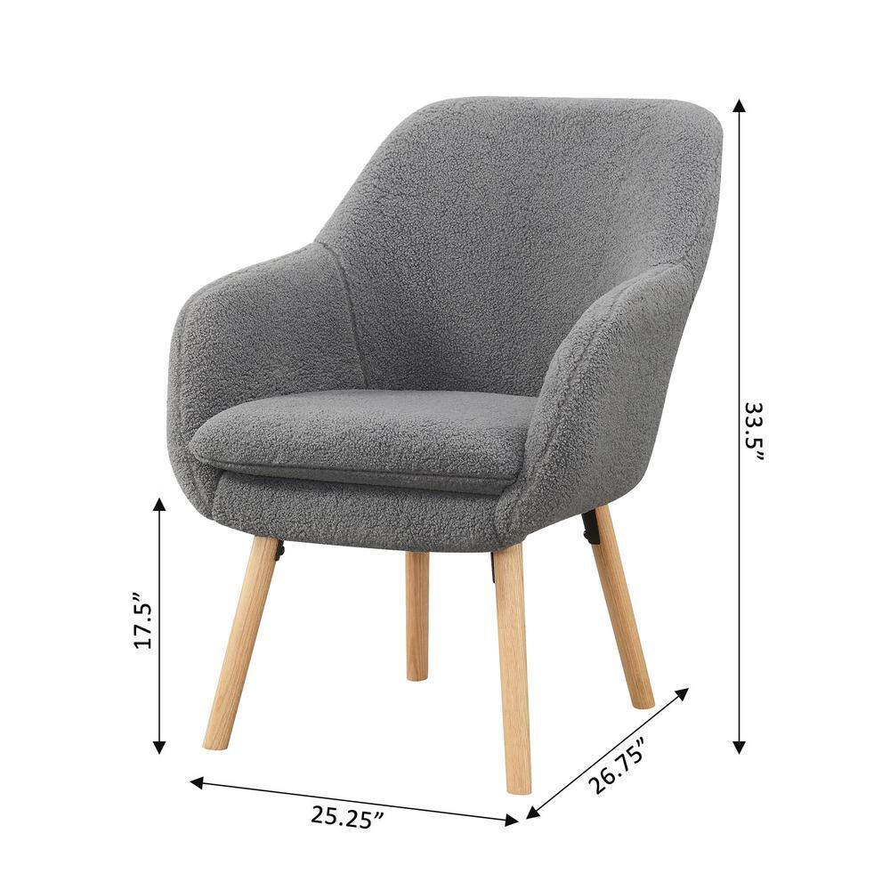 Gray Sherpa Wood Accent Chair with Detachable Cushion