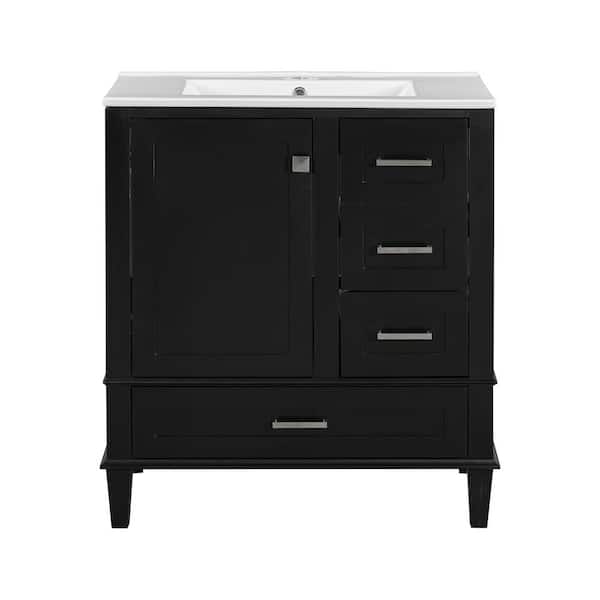 30 in. W x 18 in. D x 34 in. H Single Sink Freestanding Bath Vanity in Black with White Ceramic Top