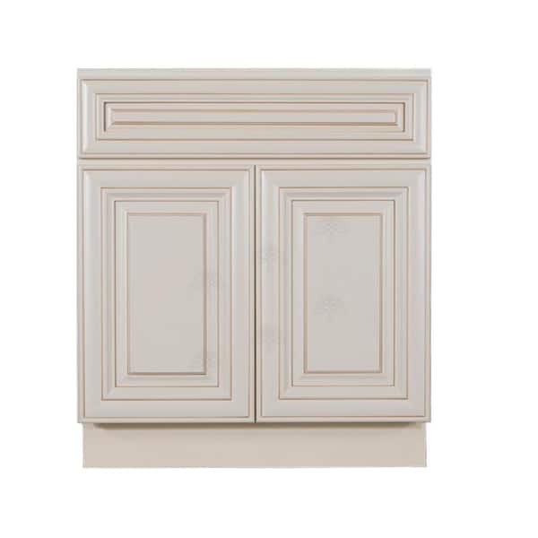 LIFEART CABINETRY Princeton Assembled 24 in. W x 21 in. D x 33 in. H Bath Vanity Cabinet with 2-Doors Creamy White Glazed