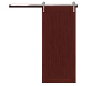 30 in. x 84 in. Howl at the Moon Red Wood Wood Sliding Barn Door with Hardware Kit in Stainless Steel