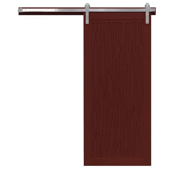 VeryCustom 30 in. x 84 in. Howl at the Moon Red Wood Sliding Barn Door with Hardware Kit in Stainless Steel
