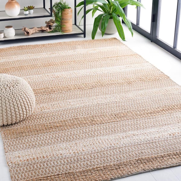 Natural Fiber Ivory/Beige 9 ft. x 12 ft. Striped Woven Area Rug