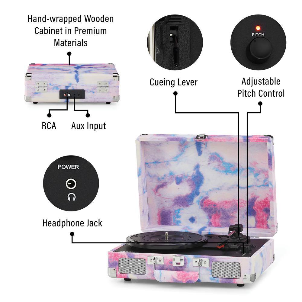 Tie-Dye Portable Bluetooth Vinyl Record Player with Built-In Speakers