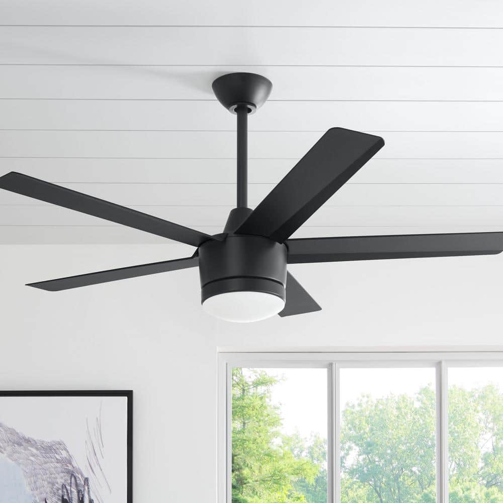 Home Decorators Collection Merwry 52 in. Integrated LED Indoor Matte Black Ceiling Fan with Light Kit and Remote Control SW1422MBK - The Home Depot