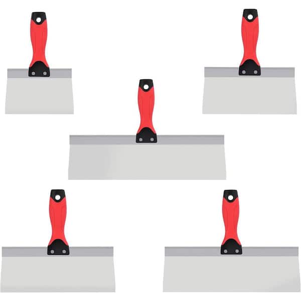 6/8/10/12/14 Stainless Steel Drywall Taping Knives with Nonslip Rubberized Grip Handle 5-Pack