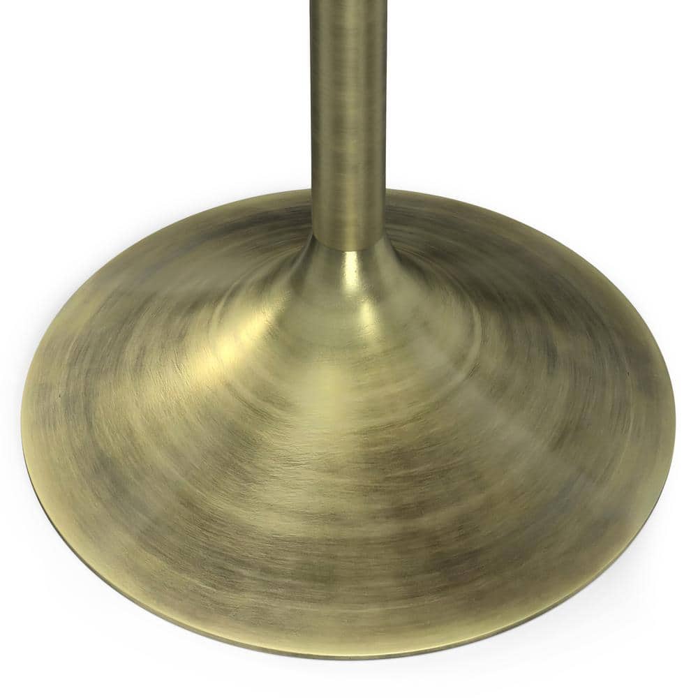 Radford Round Walnut Wood and Antique Brass Pedestal Dining Table