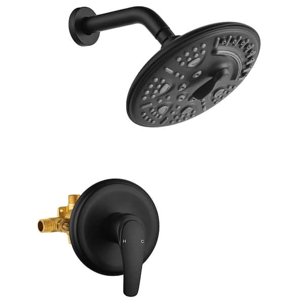 AIMADI Single Handle 6-Spray Wall Mount Shower Faucet 1.8 GPM with Pressure Balance 8 in. Brass Shower System in Matte Black