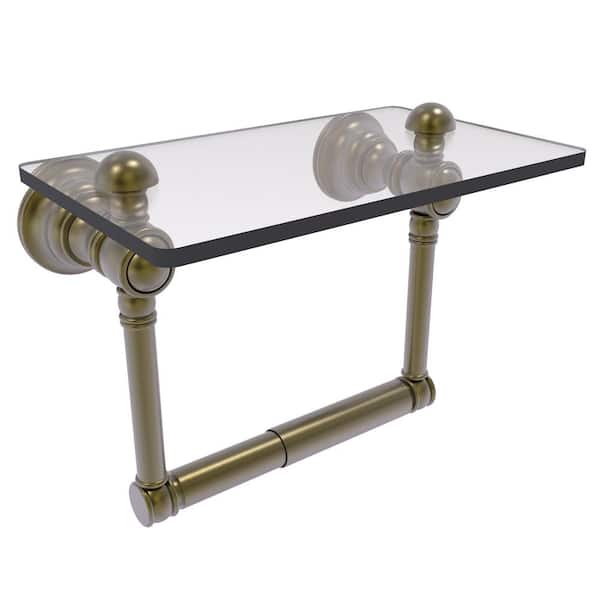 Allied Brass Carolina Collection Wall Mounted Toilet Paper Holder in Antique Brass with Glass Shelf