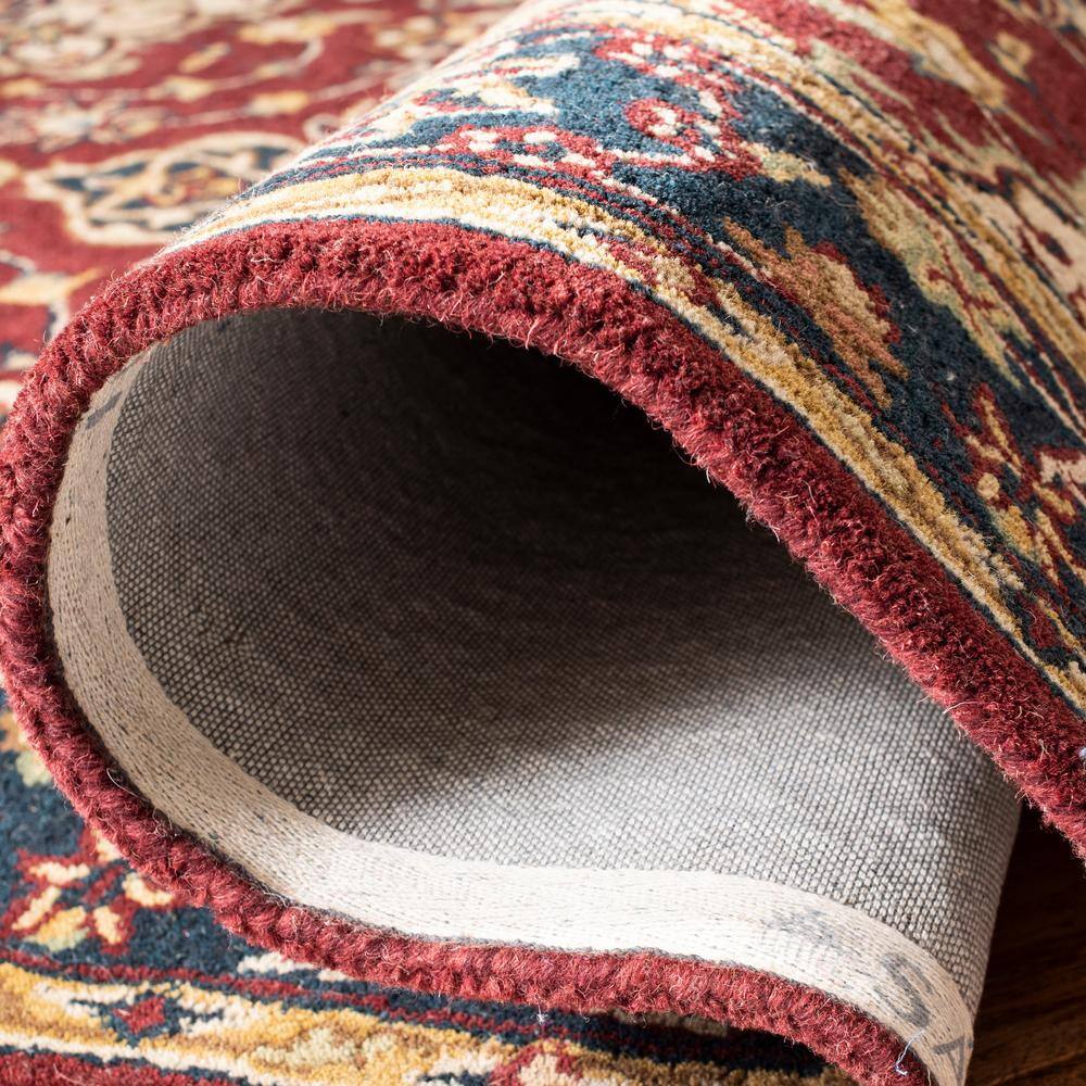 Classic Burgundy and Navy Hand-Tufted Wool Area Rug