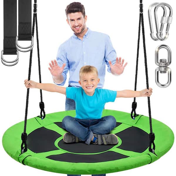 Flying Fun Green Toy Disc Swing - Indoor/Outdoor Hanging Rope Swinging Seat Spinner