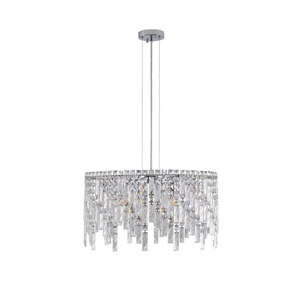 9-Lights Crystal Chandelier Hanging Pendant Light with 78 in Chain for Dining Room, E12, No Bulbs Included, Silver
