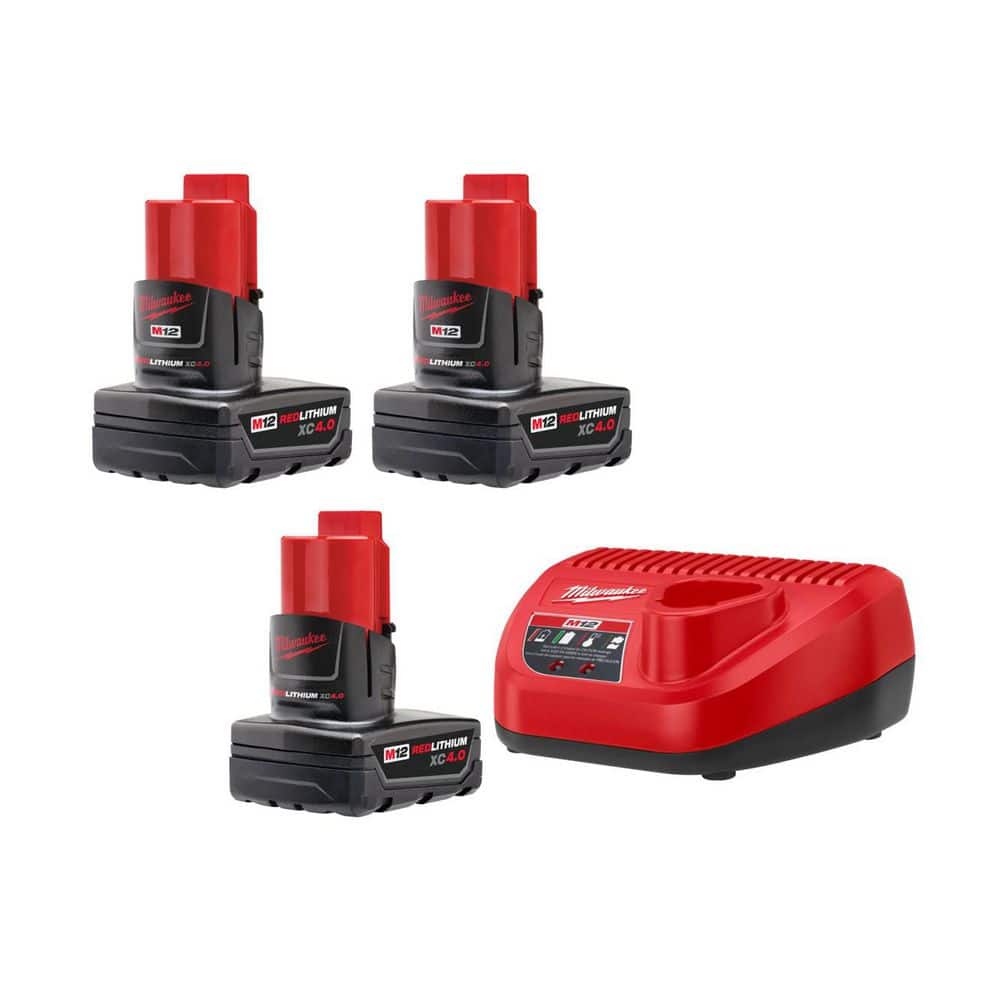 M12 12-Volt Lithium-Ion XC Extended Capacity 4.0 Ah Battery Pack (3-Pack), and Charger price history on PriceWatchPro