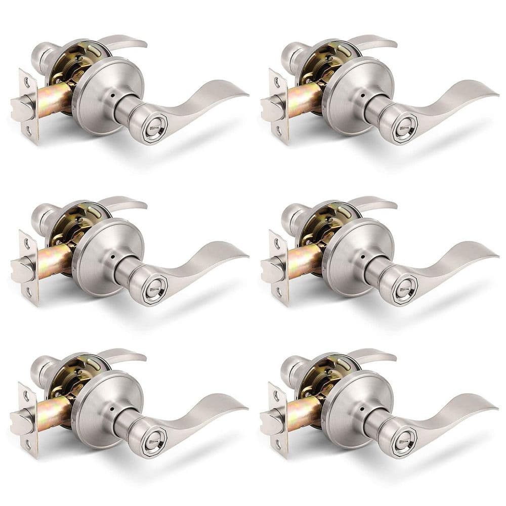 6 -Piece Privacy Locksets Interior Door Levers Handles in Satin Nickel for Bedroom Bath Included Wave Levers price history on PriceWatchPro