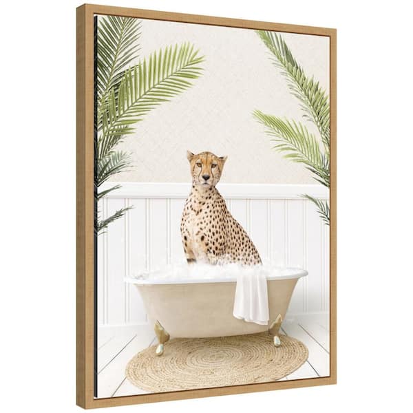 Sylvie "Cheetah in Palms Bath" by Amy Peterson Natural Framed Art Print 18 in. x 24 in.