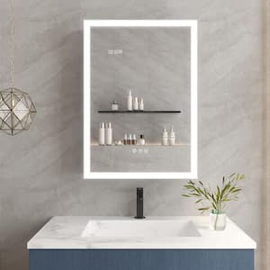 20 in. W x 28 in. H Rectangular Silver Surface Mount Bathroom Medicine Cabinet with Mirror LED Light Anti Fog