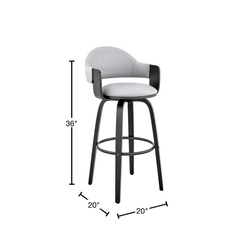 Gray Faux Leather and Black Wood Swivel Bar Stool