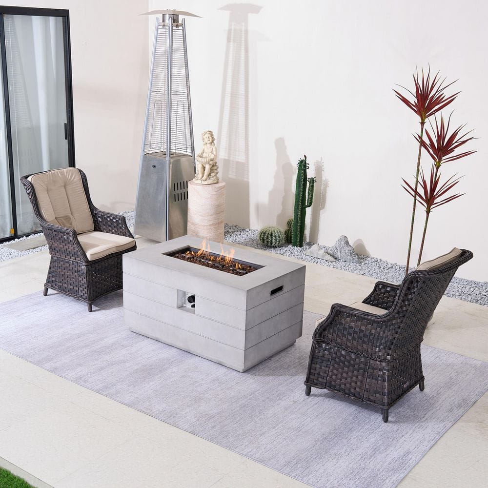 Helmi 3-Piece Brown Wicker Aluminum Outdoor Fire Pit Set with Brown Cushions price history on PriceWatchPro