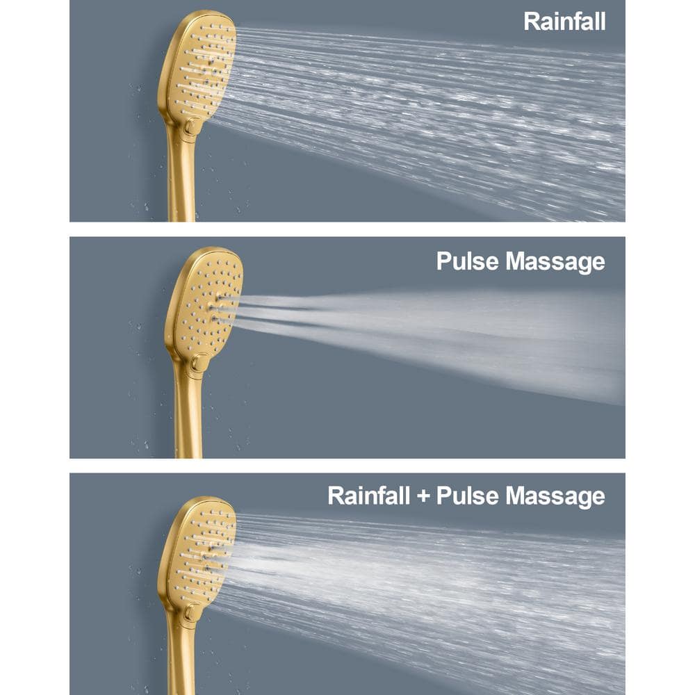 Gold Wall Mounted Rain Shower System with Handheld Spray