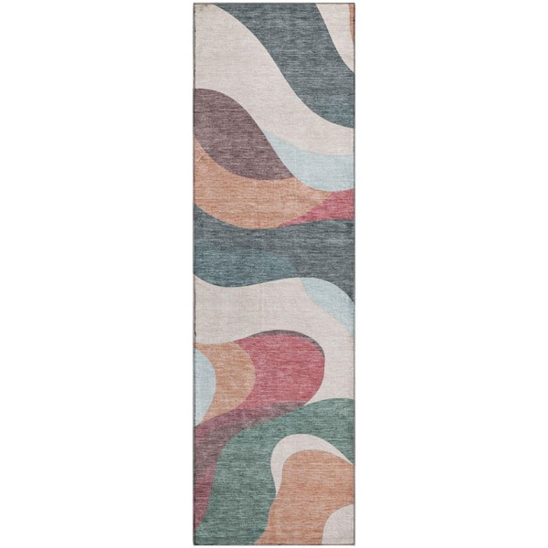 Mayfield Premium Machine Washable Abstract AMF2186 Coral 2 ft. x 7 ft. Runner Rug
