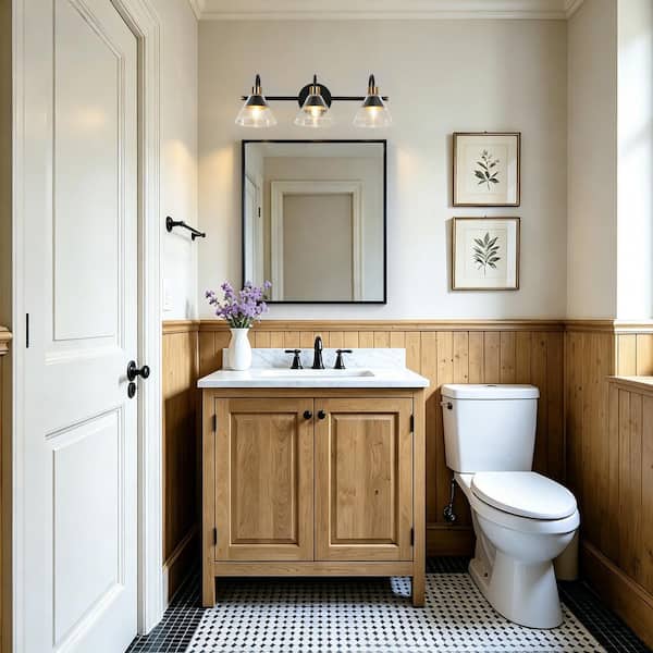 21.3 in. Modern Black and Brass 3-Light Bathroom Vanity Light with Metal Cone Shades, Powder Room Wall Sconce