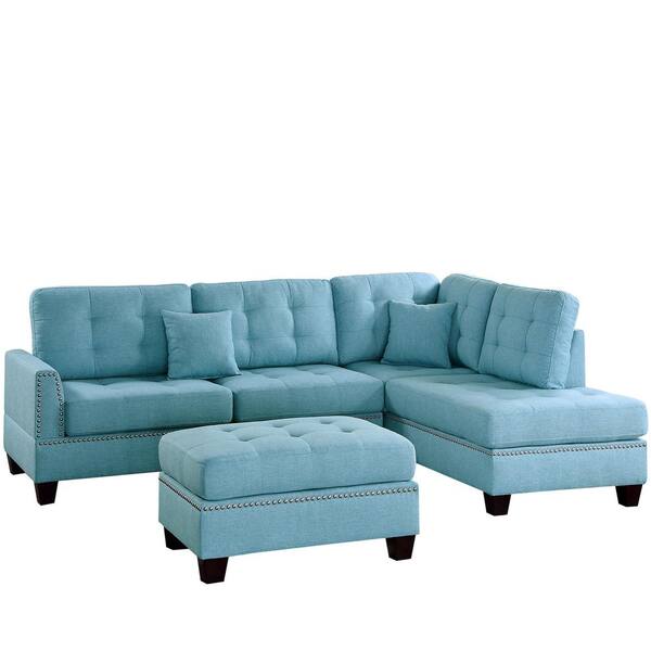 Venetian Worldwide Barcelona Blue, Light Blue Leather Sectional Sofa