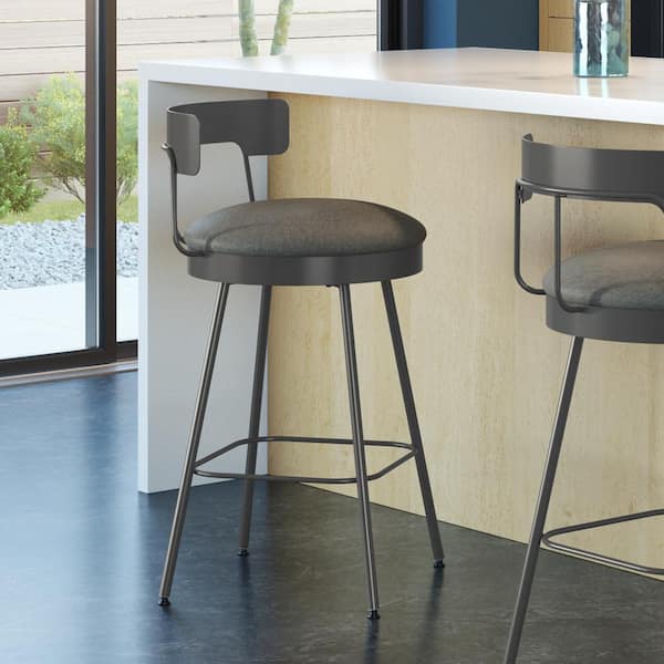 Amisco Monza 26 in. Grey Polyurethane / Matt Dark Grey Metal Swivel Counter Stool