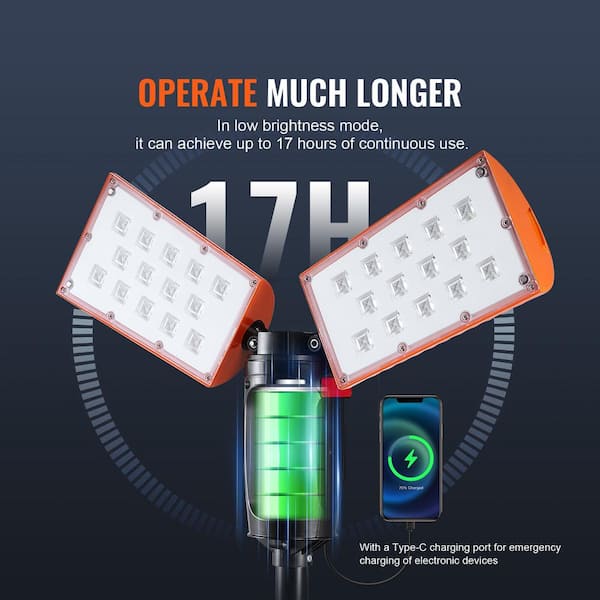 VEVOR LED Work Light 2500 lm Jobsite Light 27.6 in. to 70 in