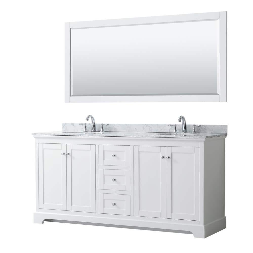 Wyndham Collection Avery 72 in. W x 22 in. D Bath Vanity in White with ...