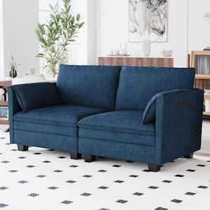 Zahir 74 in. Blue Upholstered Fabric 2-Seater Loveseat with Side Pocket