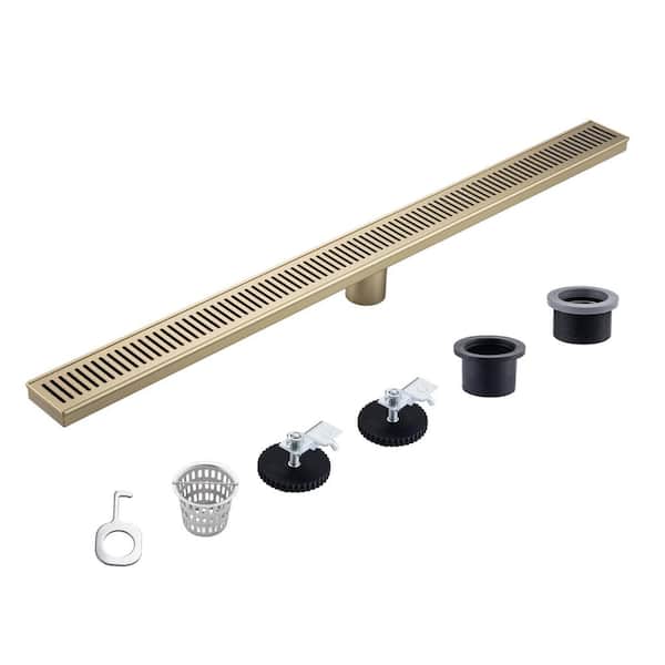 Tahanbath 2.75 in. W x 36 in. D Stainless Steel Decorative Drain Cover with Brushed Gold