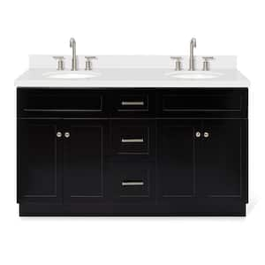 Hamlet 61 in. W x 22 in. D x 36 in. H Bath Vanity in Black with White Pure White Quartz Top