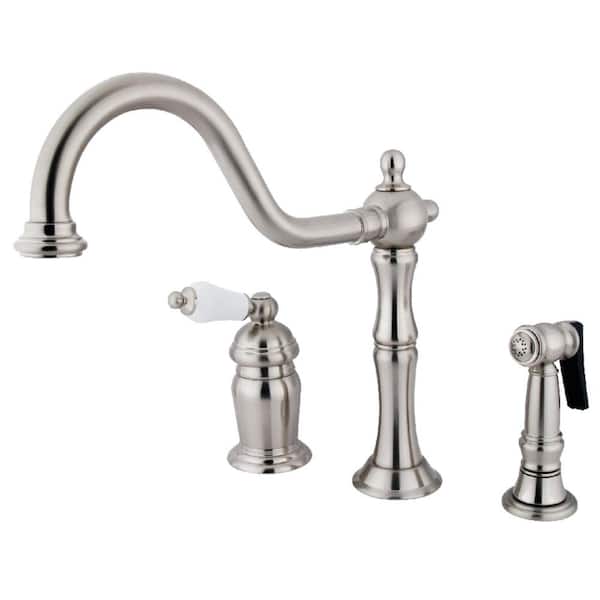 Kingston Brass Heritage Single-Handle Standard Kitchen Faucet with Side Sprayer in Brushed Nickel