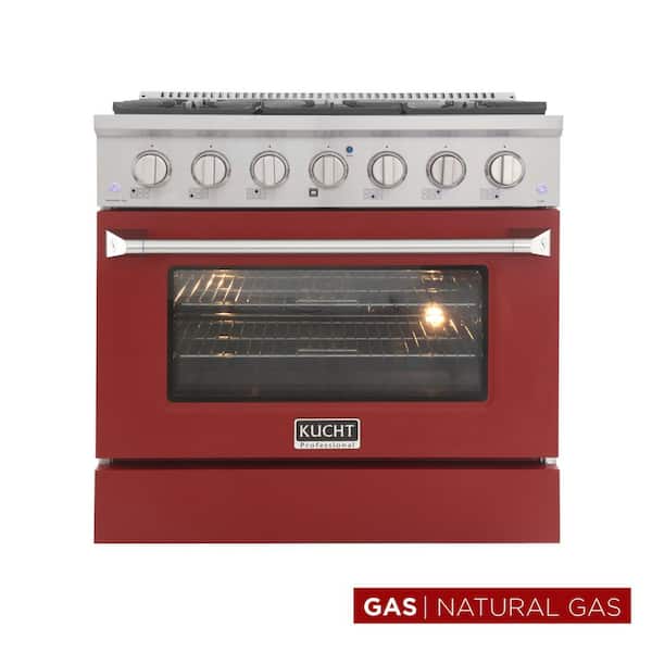 Pro-Style 36 in. 5.2 cu. ft. Natural Gas Range with Convection Oven in Stainless Steel and Red Oven Door