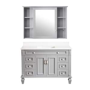 48 in. W x 22 in. D x 35 in. H Solid Wood Bath Vanity in Grey with White Stain-resistant Quartz Top, Medicine Cabinet