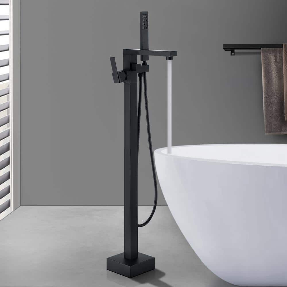 Matte Black Stainless Steel Freestanding Bathtub Faucet with Lever Handle