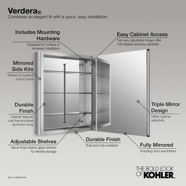 Kohler Verdera 24 In W X 30 In H Recessed Medicine Cabinet In Anodized Aluminum K 99006 Na The Home Depot