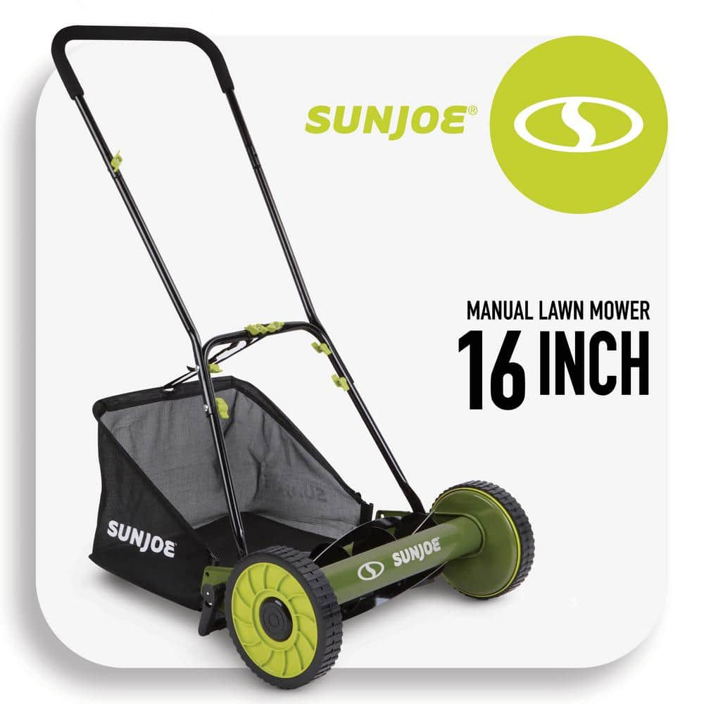 Sun Joe Mow Joe 16 in. Manual Push Walk Behind Reel Mower with Catcher