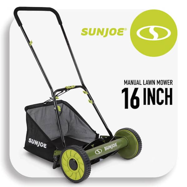 Sun Joe Mow Joe 16 in. Manual Push Walk Behind Reel Mower with Catcher