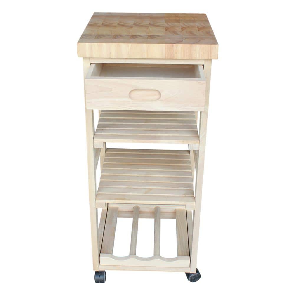 Solid Wood Unfinished Butcher Block Kitchen Cart with Wine Storage