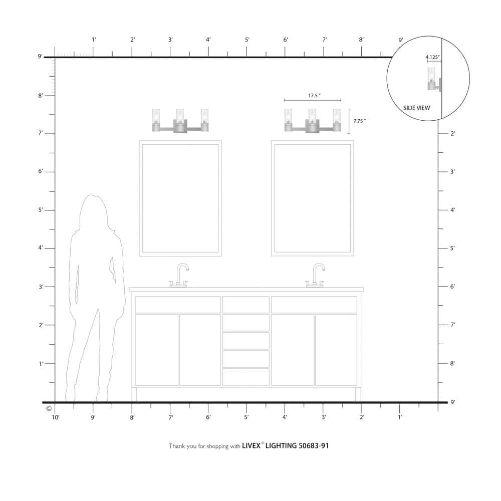 Midtown Brushed Nickel 3-Light Vanity with Clear Fluted Glass