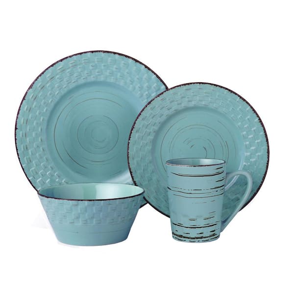 Lorren Home Trends 16-Piece Casual Blue Stoneware Dinnerware Set (Service for 4)
