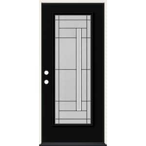 36 in. x 80 in. Right-Hand Full View Atherton Decorative Glass Black Fiberglass Prehung Front Door
