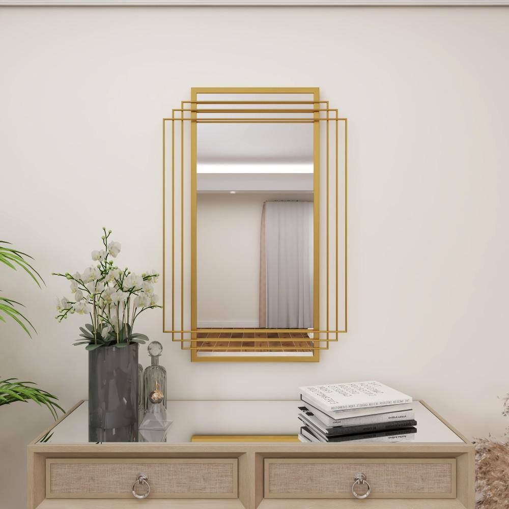 Elegant Rectangular Wood and Gold Dresser Wall Mirror 24" x 36"