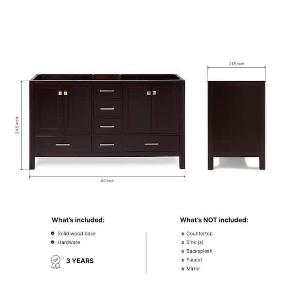 Cambridge 60 in. W x 21.5 in. D x 34.5 in. H Double Freestanding Bath Vanity Cabinet Only in Espresso