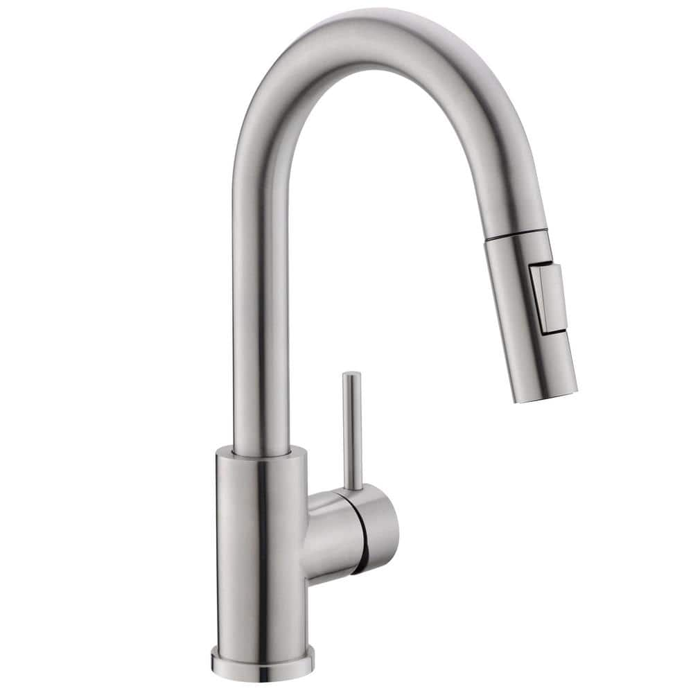 Single Handle Pull Down Sprayer Kitchen Faucet with Advanced Spray Single Hole Kitchen Sink Faucets in Brushed Nickel -  AIMADI, KI-0092-BN