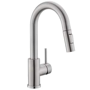 Single Handle Pull Down Sprayer Kitchen Faucet with Advanced Spray Single Hole Kitchen Sink Faucets in Brushed Nickel